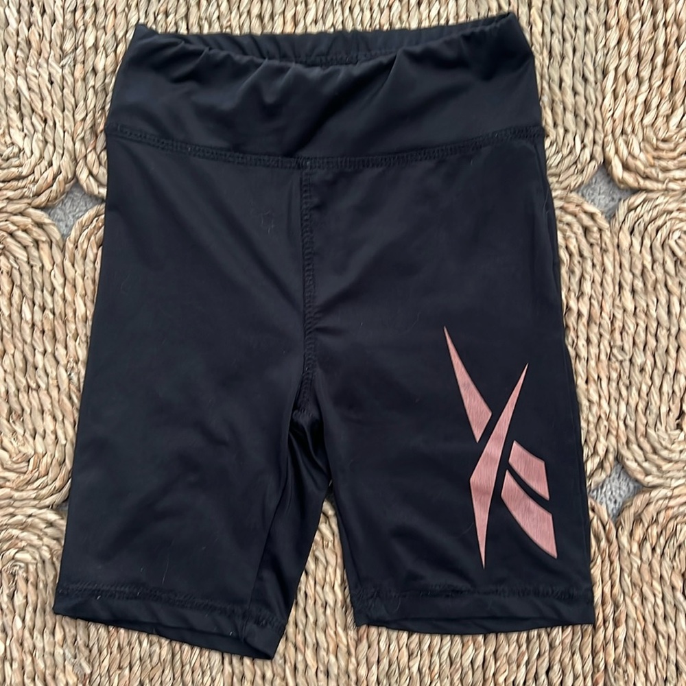 Girls Reebok Biker Short • Size Small 7 • Black with Gold Logo